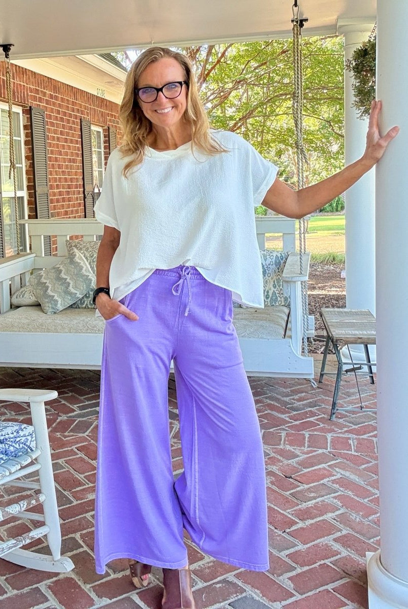 French Terry Enzyme Wash Pants - Lavender - casual pants - Jimberly's Boutique - Olive Branch - Mississippi