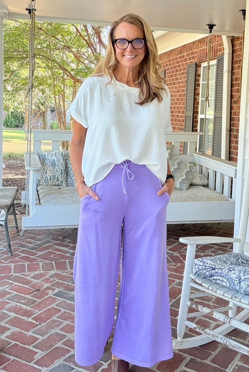French Terry Enzyme Wash Pants - Lavender - casual pants - Jimberly's Boutique - Olive Branch - Mississippi