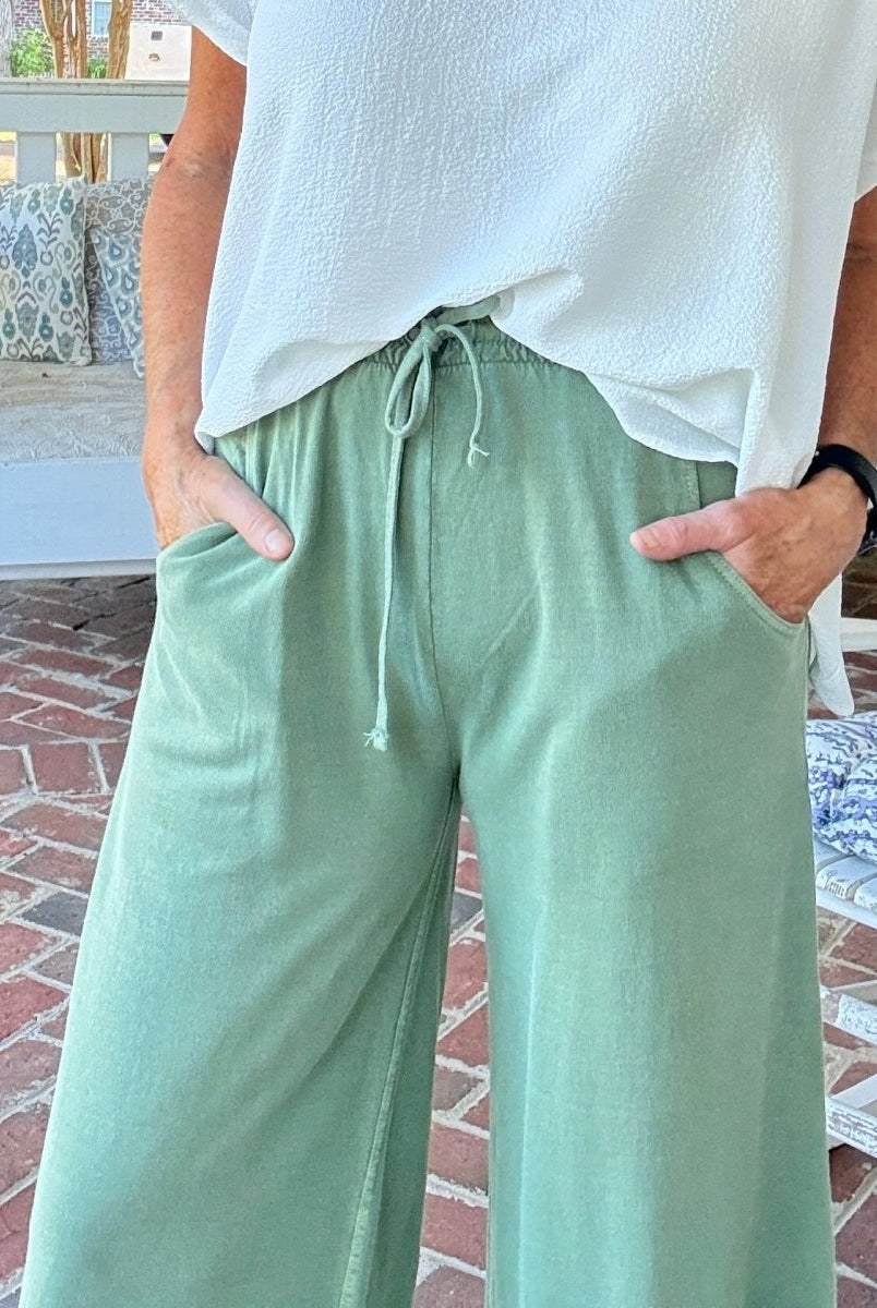French Terry Enzyme Wash Pants - Lt Olive - casual pants - Jimberly's Boutique - Olive Branch - Mississippi