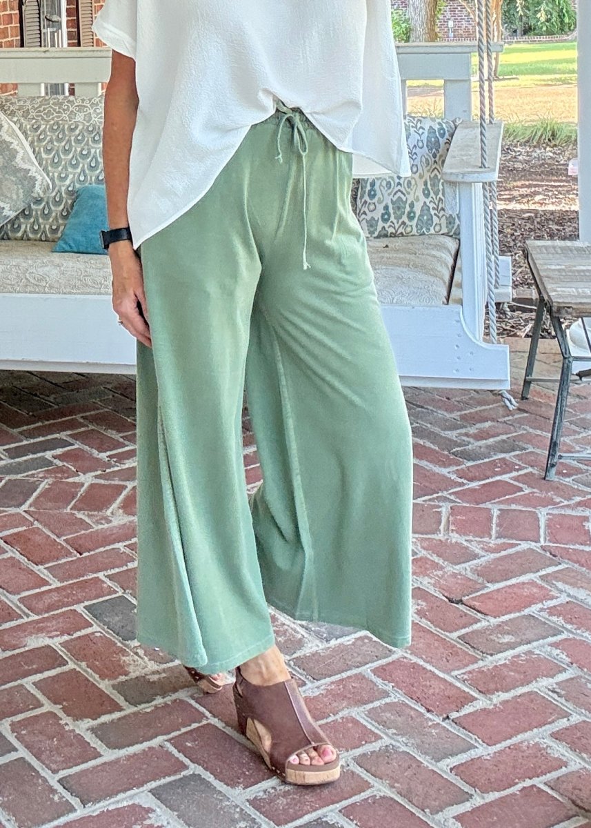 French Terry Enzyme Wash Pants - Lt Olive - casual pants - Jimberly's Boutique - Olive Branch - Mississippi