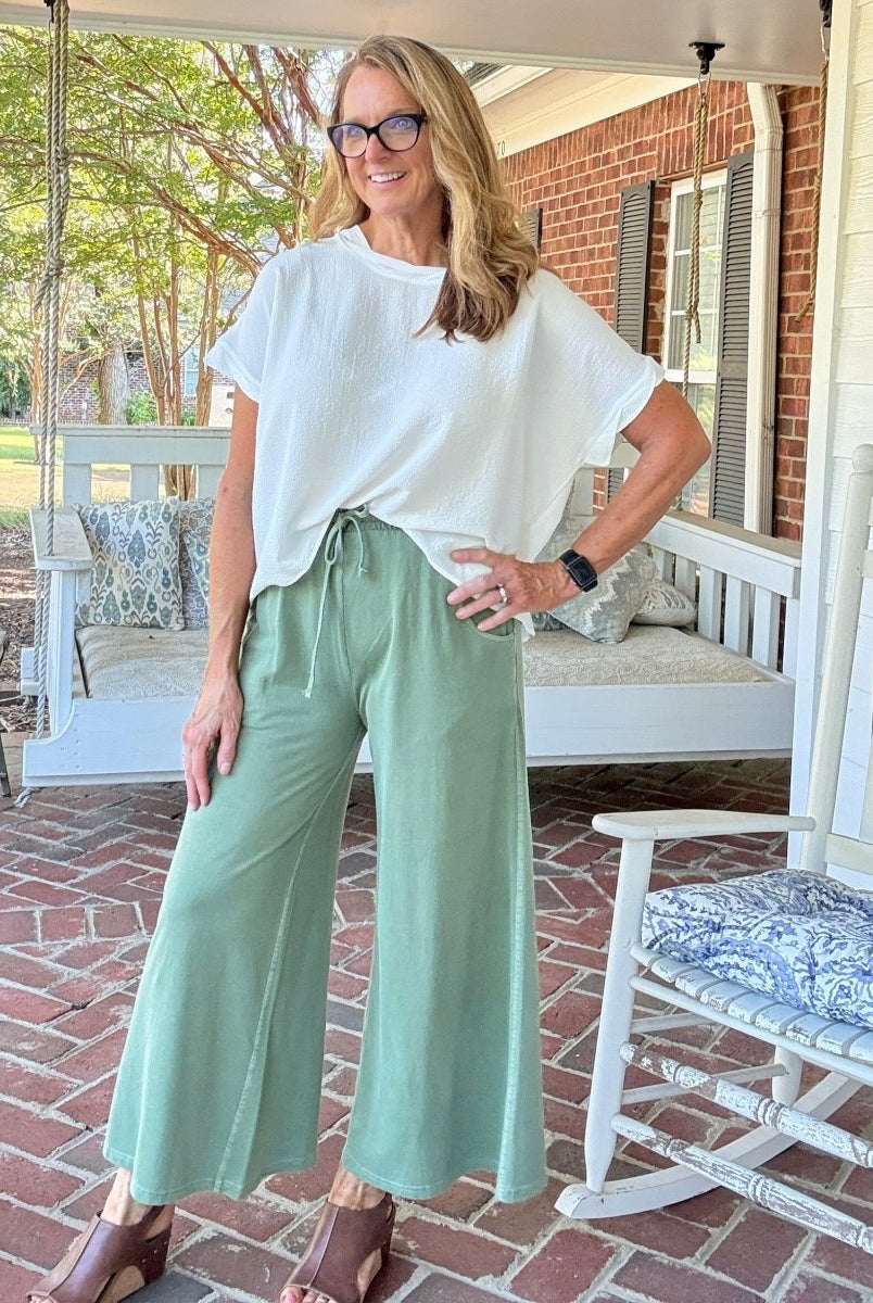 French Terry Enzyme Wash Pants - Lt Olive - casual pants - Jimberly's Boutique - Olive Branch - Mississippi