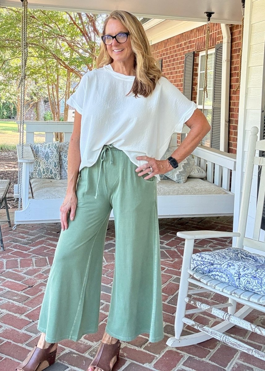 French Terry Enzyme Wash Pants - Lt Olive - casual pants - Jimberly's Boutique - Olive Branch - Mississippi