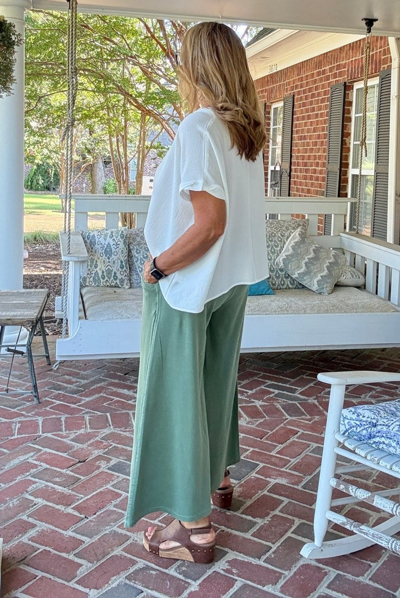 French Terry Enzyme Wash Pants - Lt Olive - casual pants - Jimberly's Boutique - Olive Branch - Mississippi