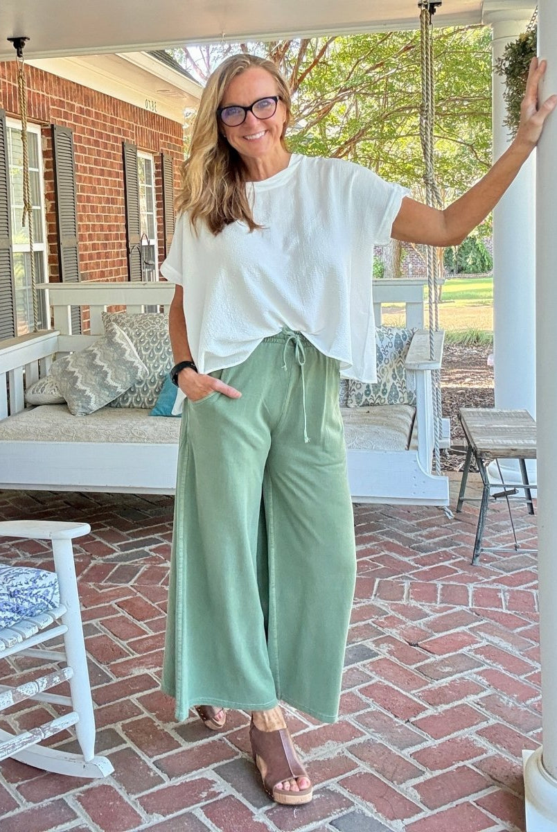 French Terry Enzyme Wash Pants - Lt Olive - casual pants - Jimberly's Boutique - Olive Branch - Mississippi