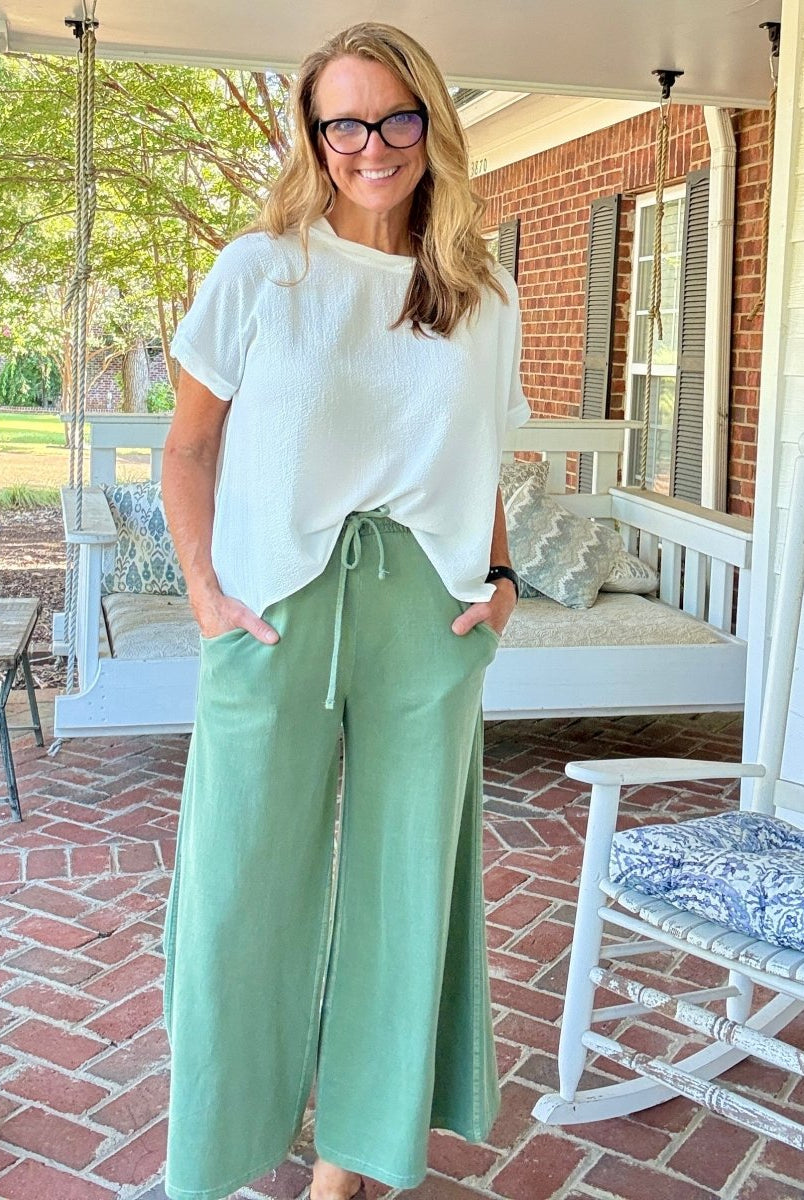 French Terry Enzyme Wash Pants - Lt Olive - casual pants - Jimberly's Boutique - Olive Branch - Mississippi