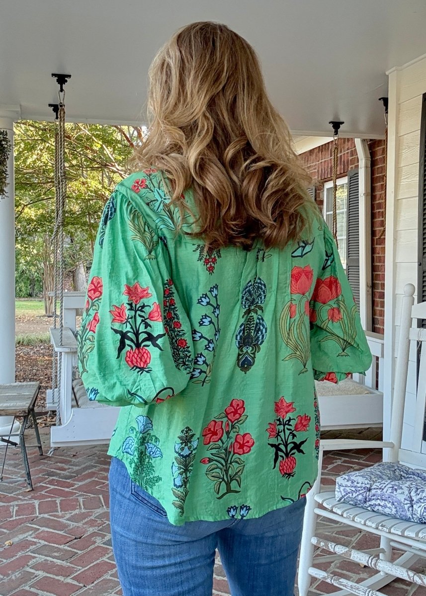 Front Row Buttons Top - Green - Floral Top - Jimberly's Boutique - Olive Branch - Mississippi