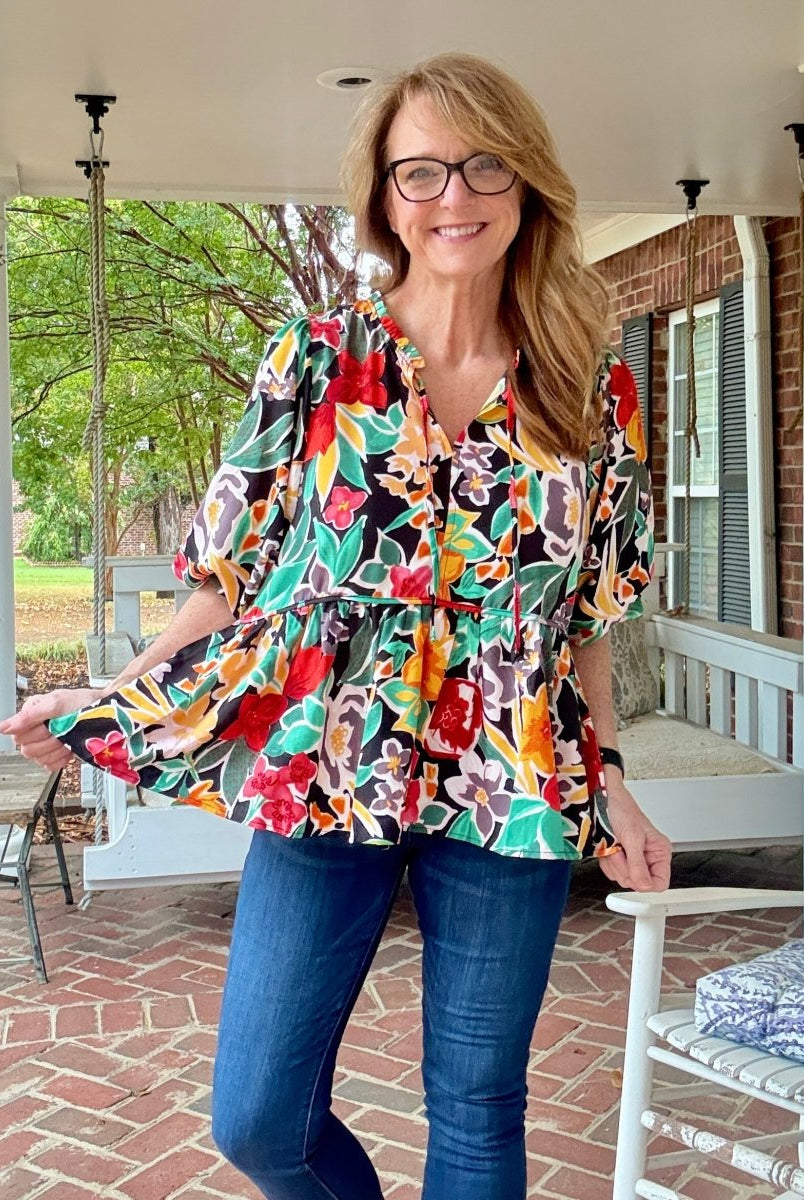 Garden Grace Top - Black Mix - Floral Top - Jimberly's Boutique - Olive Branch - Mississippi