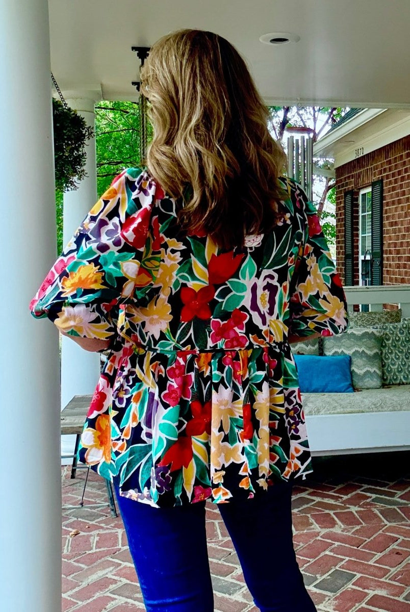 Garden Grace Top - Black Mix - Floral Top - Jimberly's Boutique - Olive Branch - Mississippi