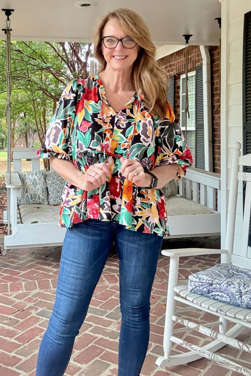 Garden Grace Top - Black Mix - Floral Top - Jimberly's Boutique - Olive Branch - Mississippi