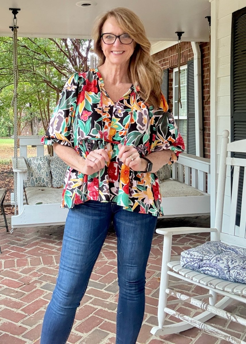 Garden Grace Top - Black Mix - Floral Top - Jimberly's Boutique - Olive Branch - Mississippi