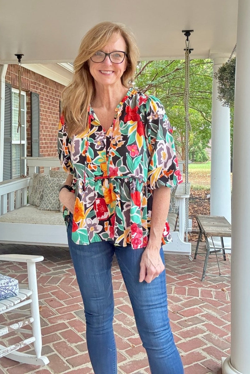 Garden Grace Top - Black Mix - Floral Top - Jimberly's Boutique - Olive Branch - Mississippi