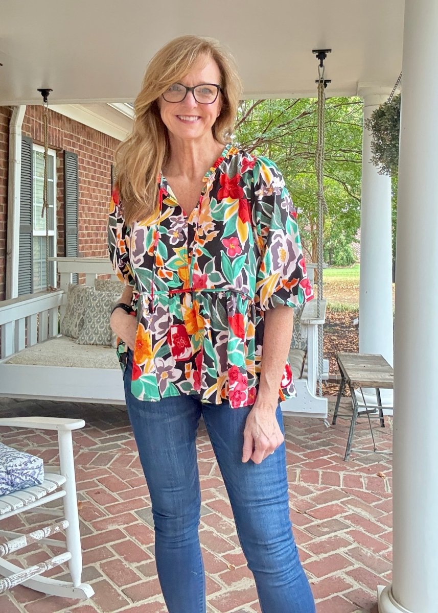 Garden Grace Top - Black Mix - Floral Top - Jimberly's Boutique - Olive Branch - Mississippi