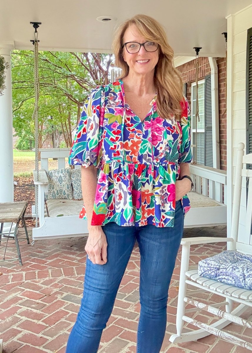 Garden Grace Top - Navy Mix - Floral Top - Jimberly's Boutique - Olive Branch - Mississippi
