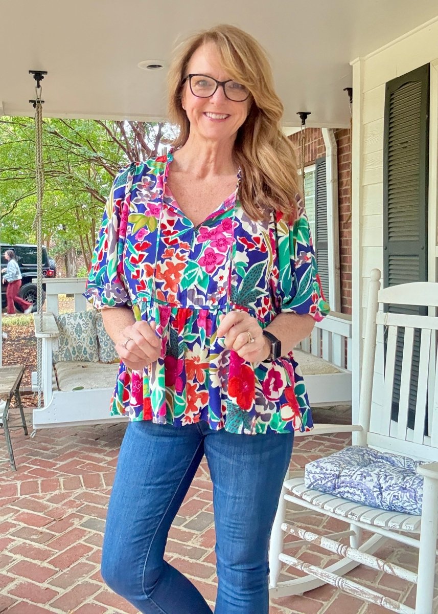 Garden Grace Top - Navy Mix - Floral Top - Jimberly's Boutique - Olive Branch - Mississippi