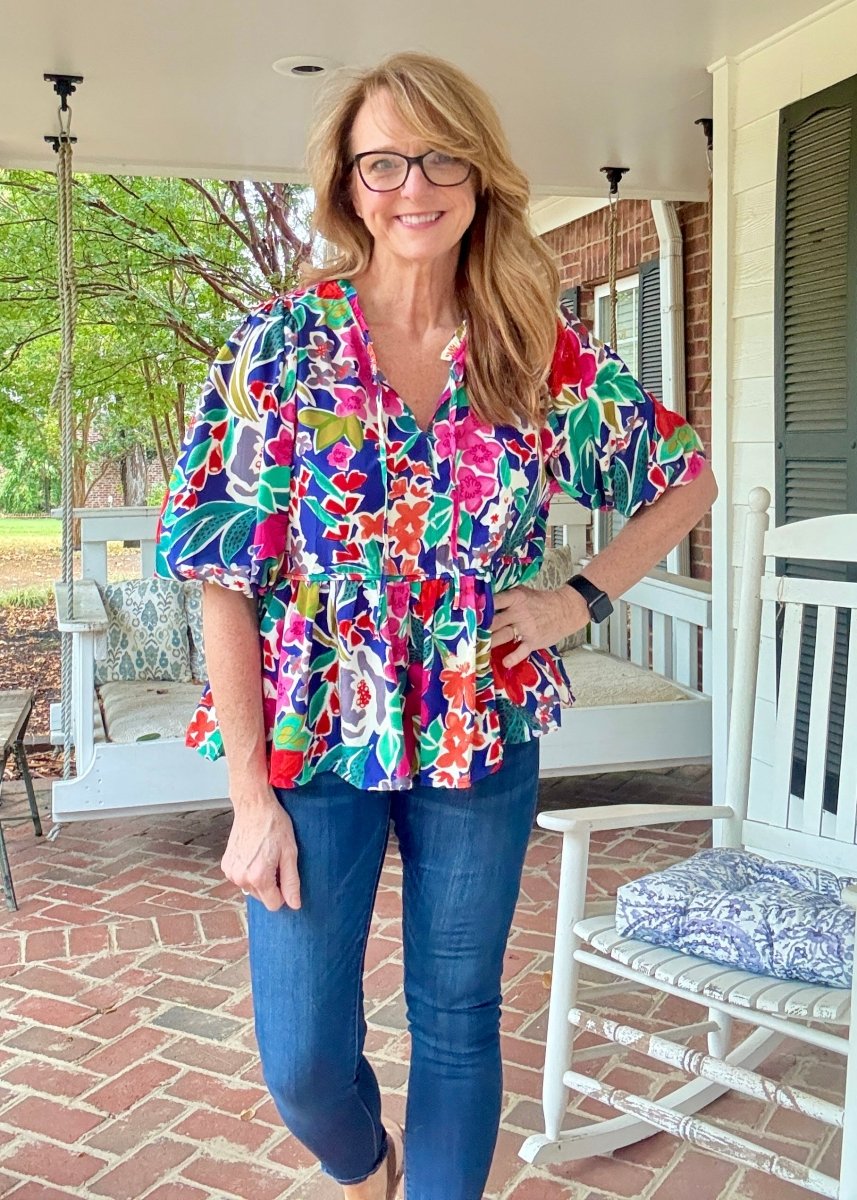 Garden Grace Top - Navy Mix - Floral Top - Jimberly's Boutique - Olive Branch - Mississippi