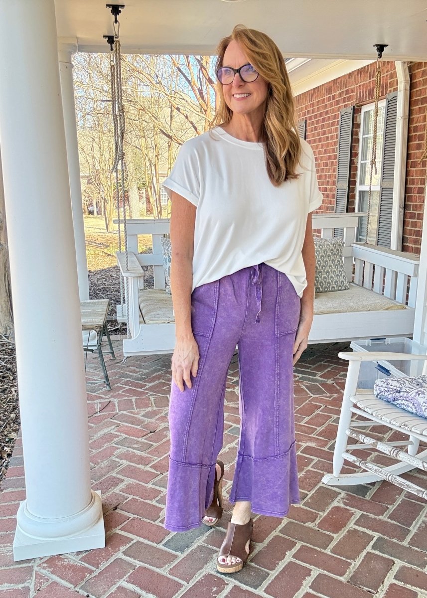 Gemini Mineral Washed Flare Pants - Violet - casual pants - Jimberly's Boutique - Olive Branch - Mississippi