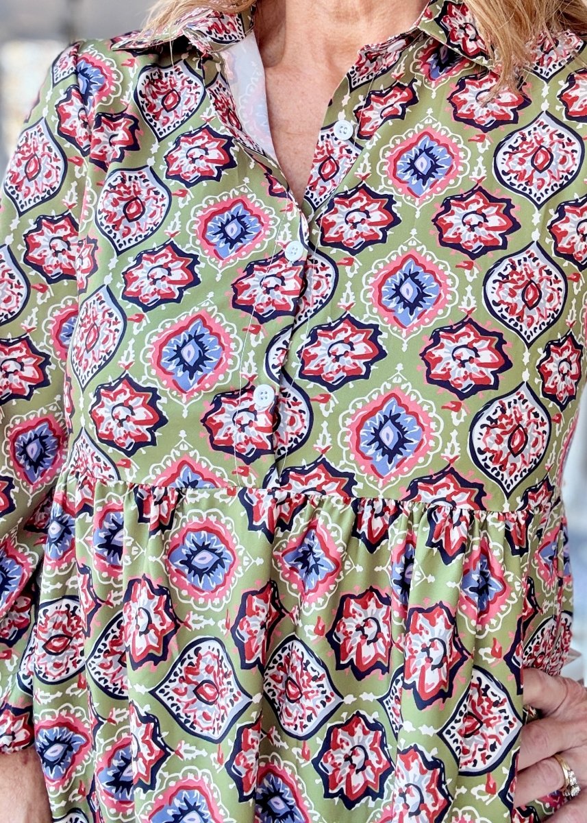 Geo Print Long Sleeve Maxi Dress - Maxi Dress - Jimberly's Boutique - Olive Branch - Mississippi