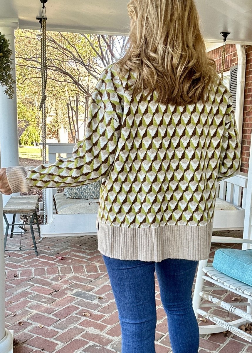 Geometric Mock Neck Sweater - Sage/Brown | Easel - Easel Sweater - Jimberly's Boutique - Olive Branch - Mississippi