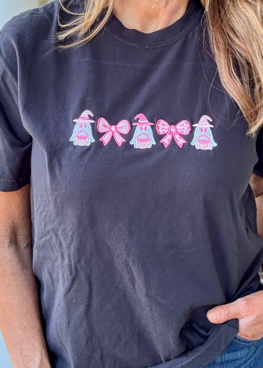 Ghost & Bows Embroidered T shirt | Comfort Colors - Embroidered Comfort Colors - Jimberly's Boutique - Olive Branch - Mississippi