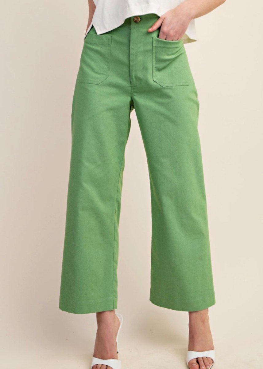 Gigio Cropped Pants - Apple Green - Casual Pants - Jimberly's Boutique - Olive Branch - Mississippi
