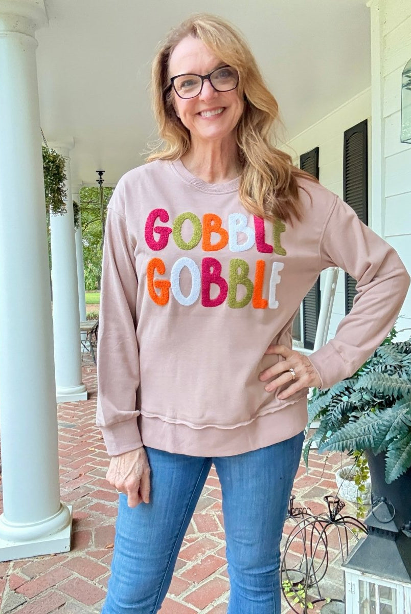 GOBBLE Patch Sweatshirt - fall sweatshirt - Jimberly's Boutique - Olive Branch - Mississippi