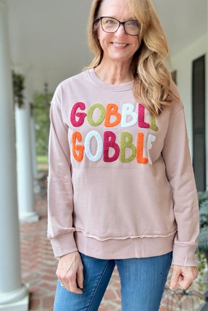 GOBBLE Patch Sweatshirt - fall sweatshirt - Jimberly's Boutique - Olive Branch - Mississippi