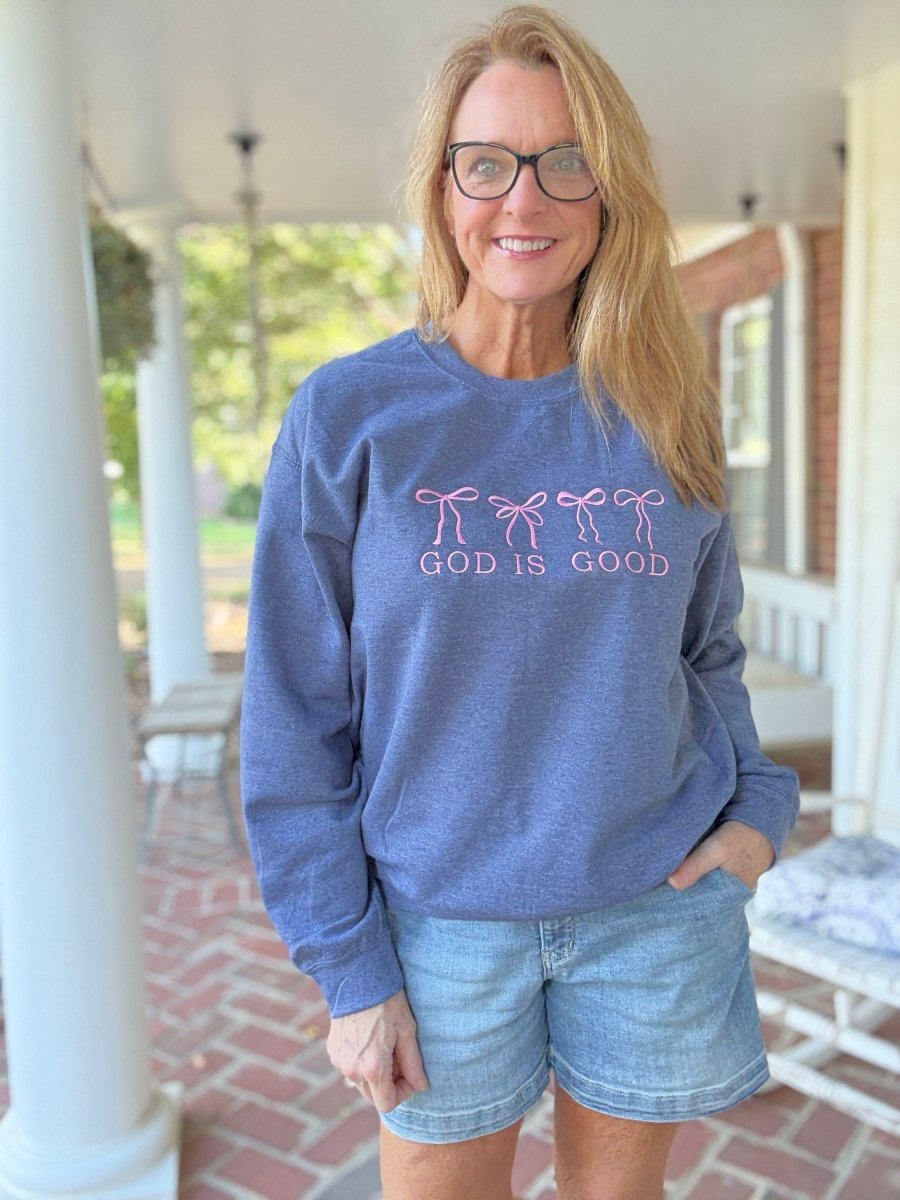 God Is Good Embroidered Sweatshirt - Embroidered Sweatshirt - Jimberly's Boutique - Olive Branch - Mississippi