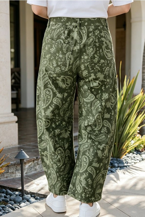 Green Paisley Barrel Pants - Barrel Jeans/Pants -Jimberly's Boutique-Olive Branch-Mississippi