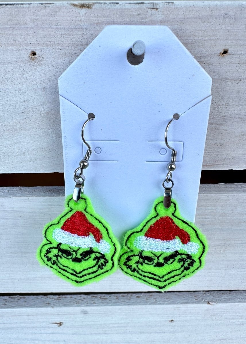 Grinch Embroidered Dangle Earrings - Grinch Earrings - Jimberly's Boutique - Olive Branch - Mississippi