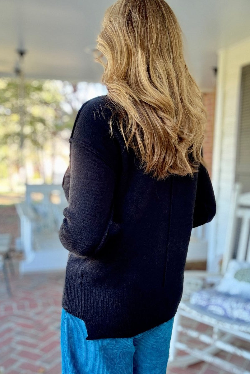 Gwen Hi - Low Hem Pocket Sweater - Black - sweater - Jimberly's Boutique - Olive Branch - Mississippi