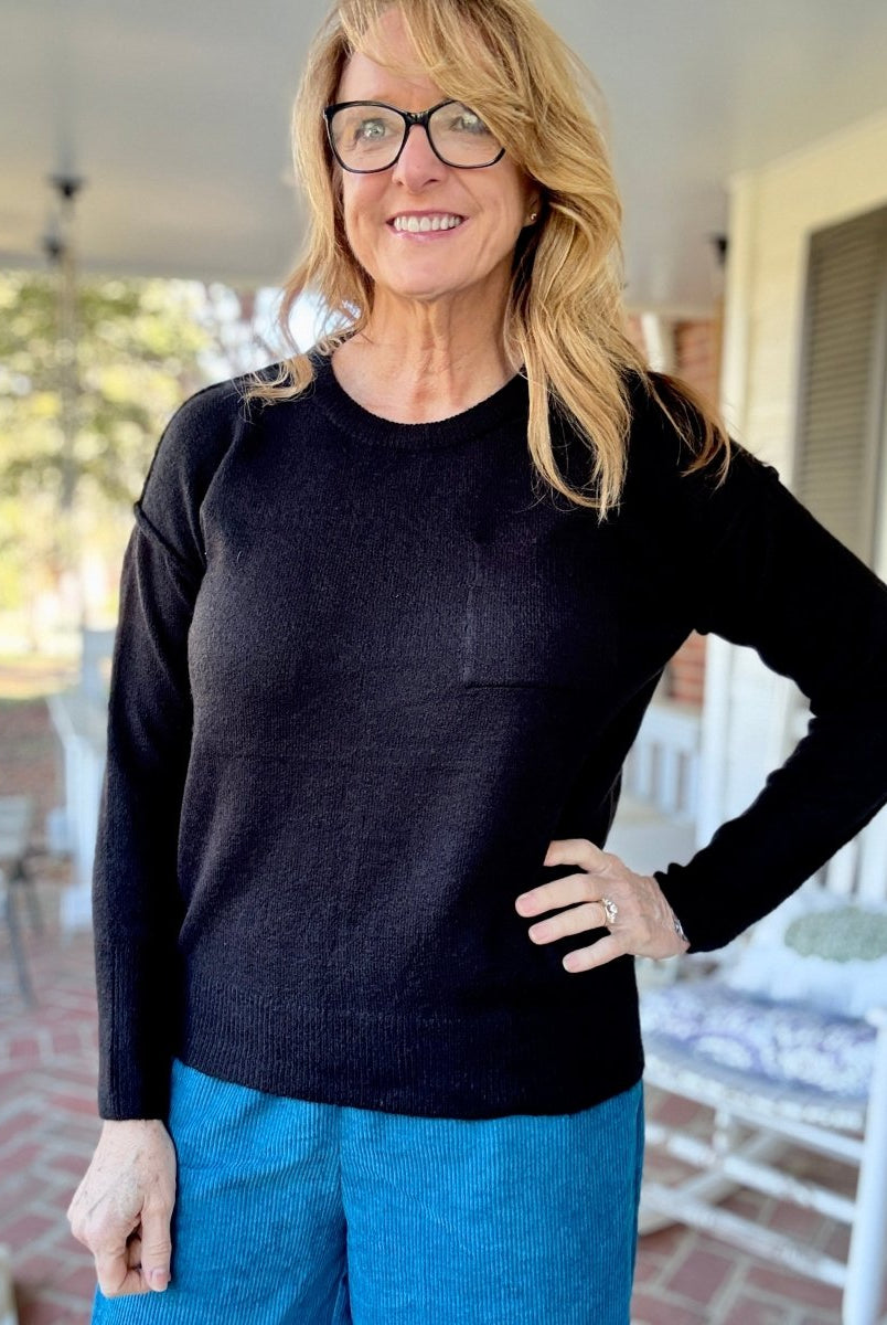 Gwen Hi - Low Hem Pocket Sweater - Black - sweater - Jimberly's Boutique - Olive Branch - Mississippi