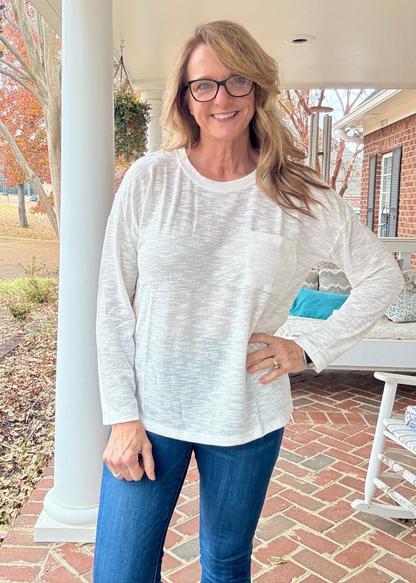 Hacci Long Sleeve Top - Ivory - Casual Top - Jimberly's Boutique - Olive Branch - Mississippi