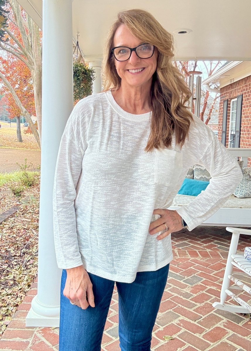 Hacci Long Sleeve Top - Ivory - Casual Top - Jimberly's Boutique - Olive Branch - Mississippi
