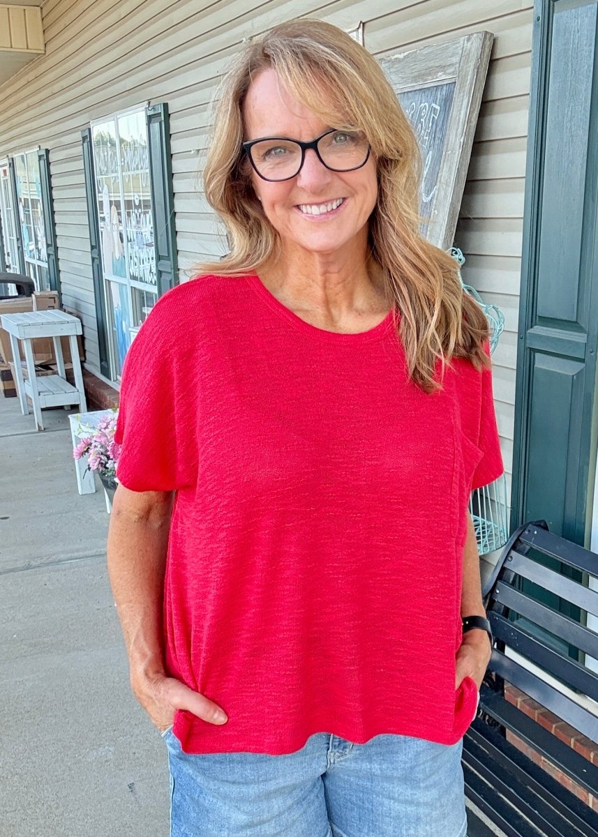 Hacci Pocket Top - Red - Casual Top - Jimberly's Boutique - Olive Branch - Mississippi