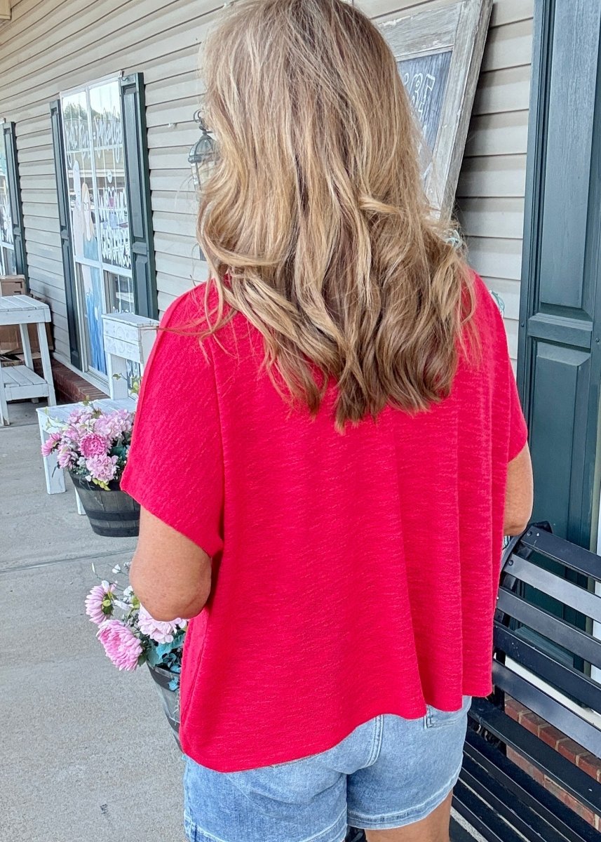 Hacci Pocket Top - Red - Casual Top - Jimberly's Boutique - Olive Branch - Mississippi