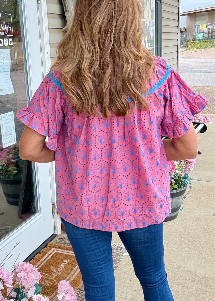Hadley Eyelet Fabric Top - Pink | Umgee - Umgee Top - Jimberly's Boutique - Olive Branch - Mississippi