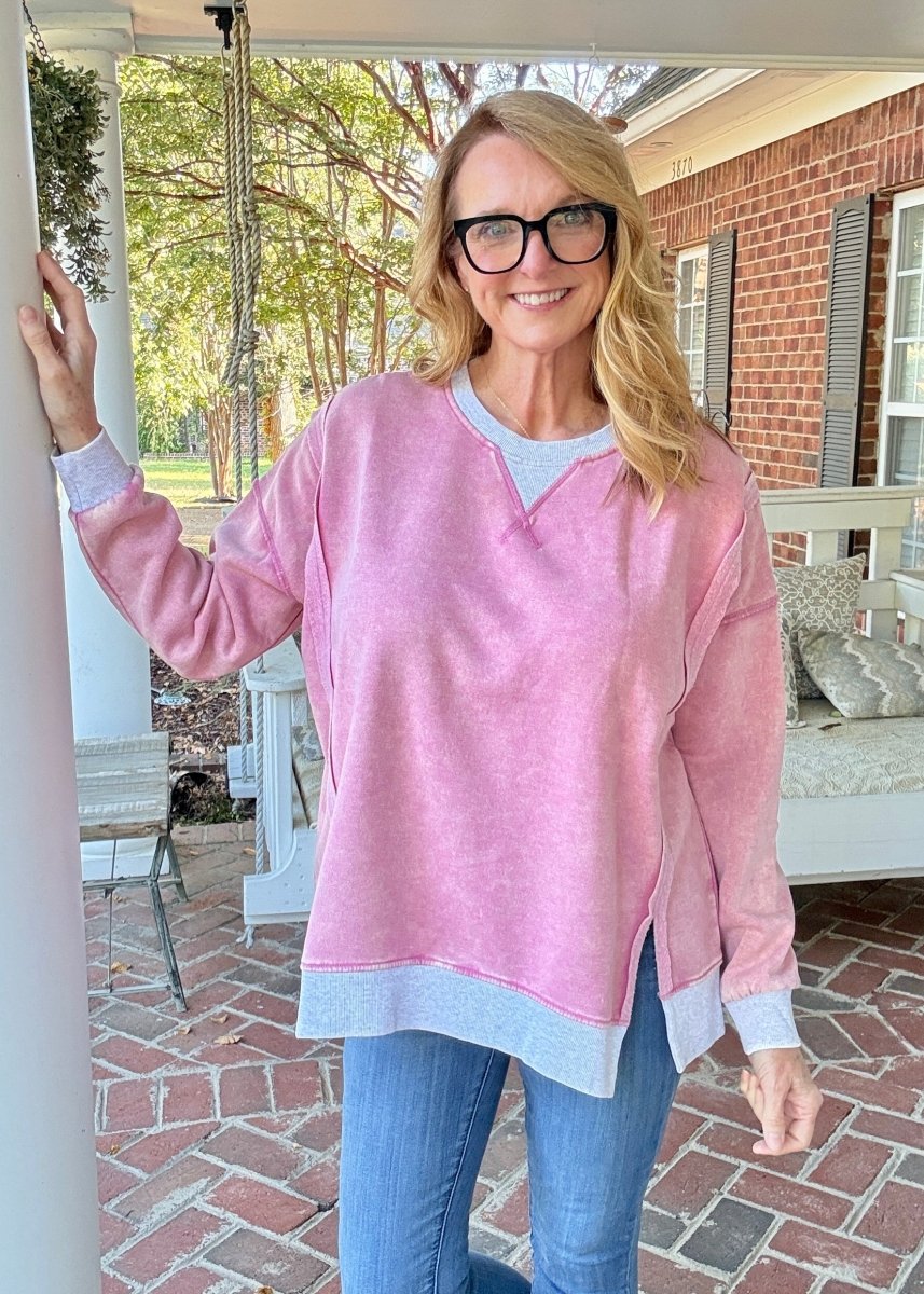 Harmony Acid Wash Pullover - Lt Rose | Zenana - pullover -Jimberly's Boutique-Olive Branch-Mississippi