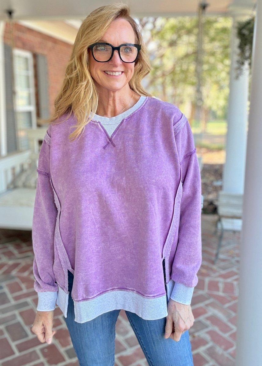 Harmony Acid Wash Pullover - Violet | Zenana - pullover -Jimberly's Boutique-Olive Branch-Mississippi