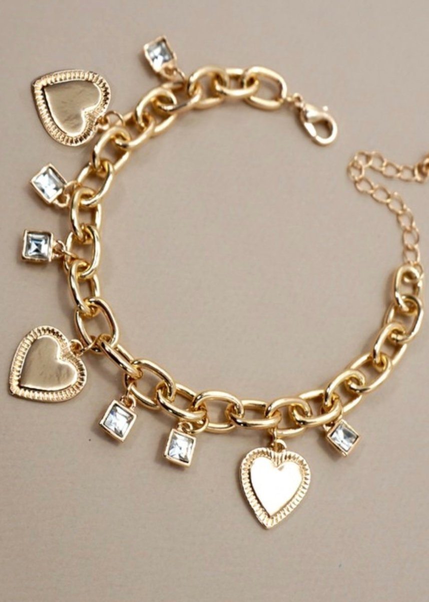 Heart Rhinestone Charm Bracelet - charm bracelet - Jimberly's Boutique - Olive Branch - Mississippi