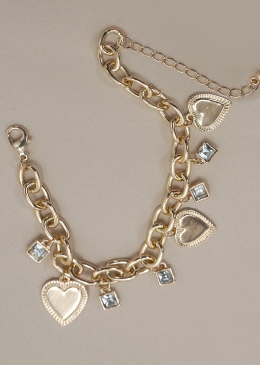 Heart Rhinestone Charm Bracelet - charm bracelet - Jimberly's Boutique - Olive Branch - Mississippi