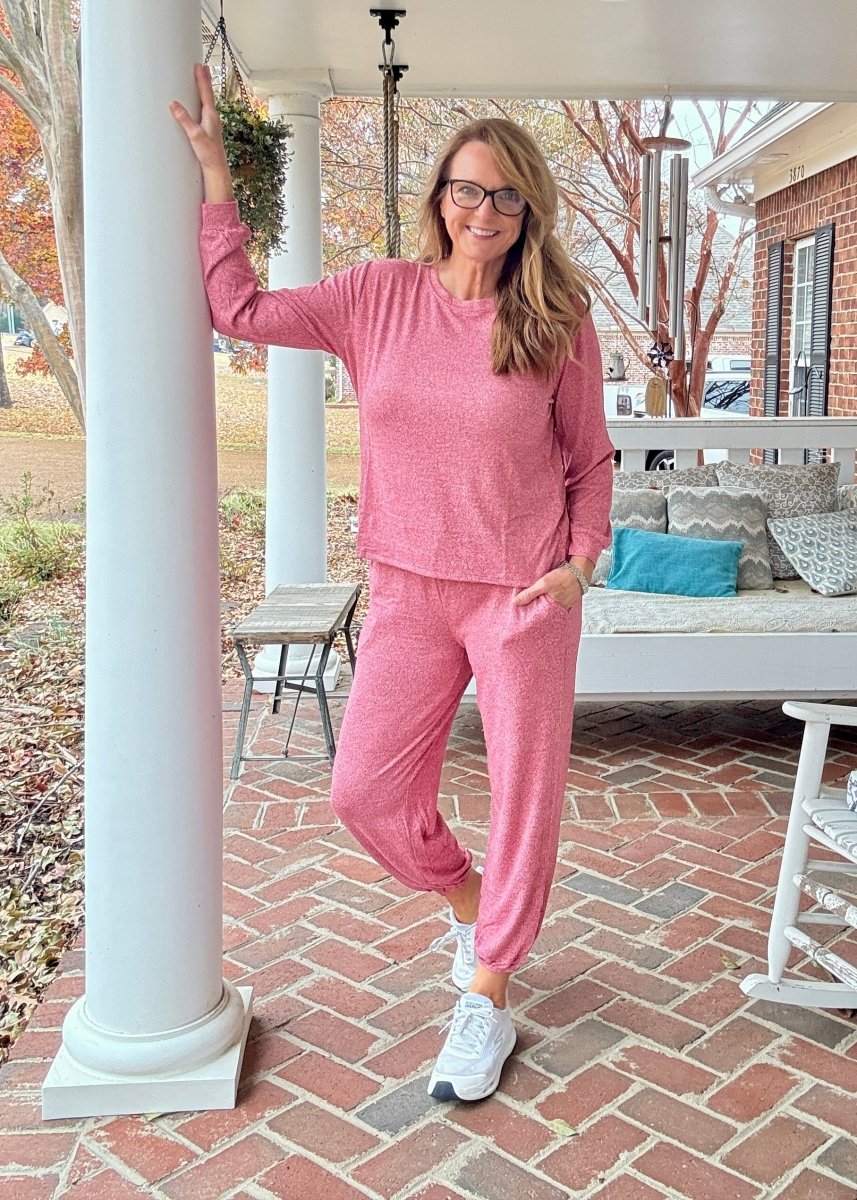 Heather Hacci Jogger Set - Dark Red - jogger set - Jimberly's Boutique - Olive Branch - Mississippi