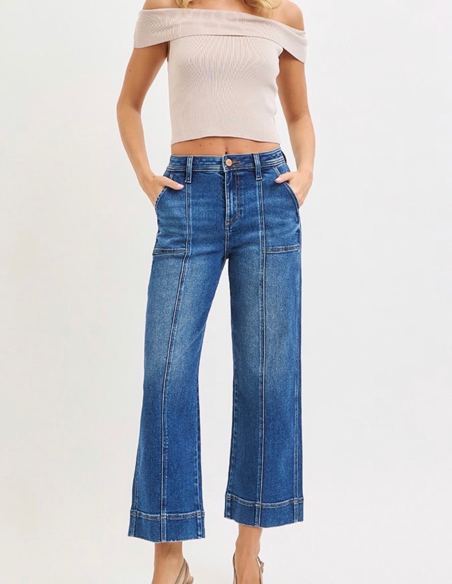 High Rise Crop Straight Front Seam Detailed Jeans | Risen - Barrel Jeans/Pants -Jimberly's Boutique-Olive Branch-Mississippi