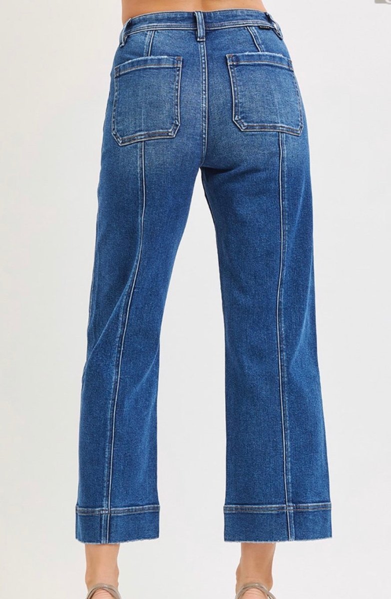 High Rise Crop Straight Front Seam Detailed Jeans | Risen - Barrel Jeans/Pants -Jimberly's Boutique-Olive Branch-Mississippi