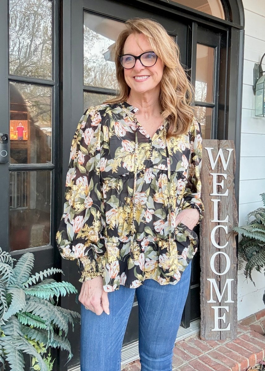 Holiday Babydoll Top - Black Mix - Umgee Top - Jimberly's Boutique - Olive Branch - Mississippi
