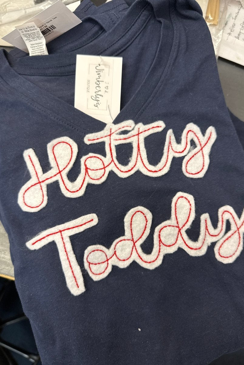 Hotty Toddy Appliqué V Neck Tee - Graphic Tee - Jimberly's Boutique - Olive Branch - Mississippi