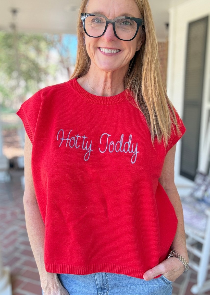 Hotty Toddy Embroidered Sweater Vest - Red w/Powder Blue - gameday -Jimberly's Boutique-Olive Branch-Mississippi