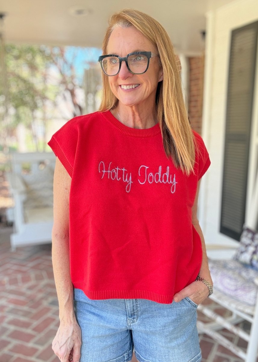 Hotty Toddy Embroidered Sweater Vest - Red w/Powder Blue - gameday -Jimberly's Boutique-Olive Branch-Mississippi