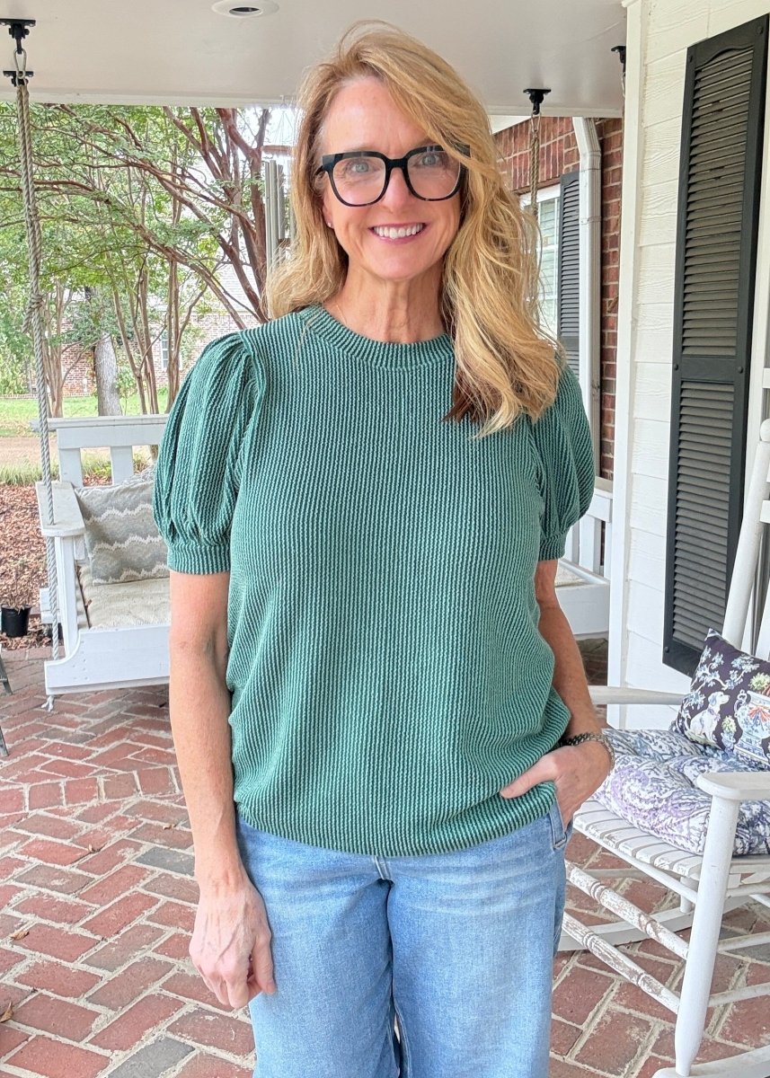 Hunter Raised Rib Puff Sleeve Top - Zenana Casual Top -Jimberly's Boutique-Olive Branch-Mississippi