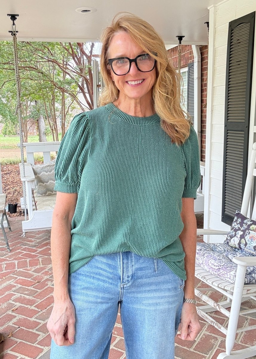 Hunter Raised Rib Puff Sleeve Top - Zenana Casual Top -Jimberly's Boutique-Olive Branch-Mississippi