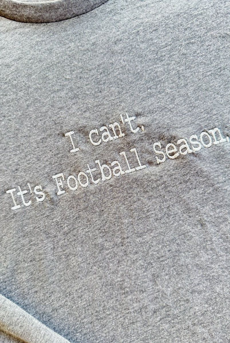 I Can't It's Football Season Embroidered LS Tee | Bella Canvas - Graphic Long Sleeve - Jimberly's Boutique - Olive Branch - Mississippi